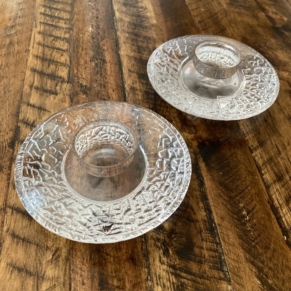 Orrefors Sweden Discus Crystal Votive Candle Holder -- Set of Two
